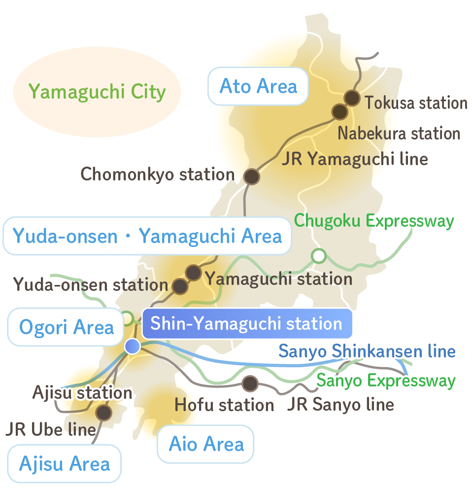 From Shin-Yamaguchi Station (Ogori Area) to City Central / Map